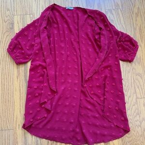 ChiGant Deep Red Textured Long Cardigan Small S Open Jacket
